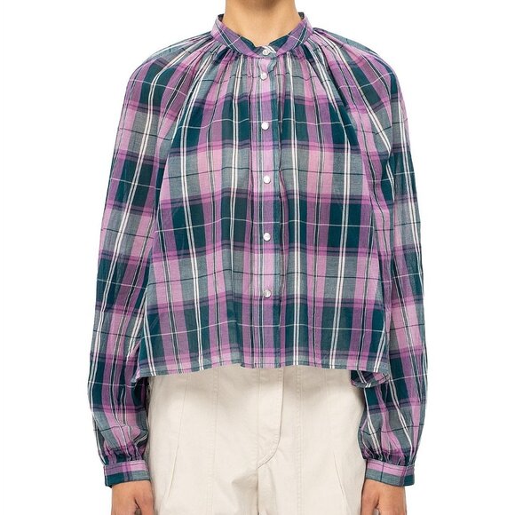 Isabel Marant Etoile Blandine Voile Shirt in Petrol Check Size 6 NWT - Picture 1 of 5